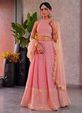 Dusty Pink Faux Georgette Embroidered Sequins Luxurious Lehenga
