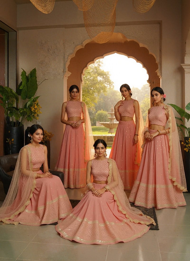 Dusty Pink Faux Georgette Embroidered Sequins Luxurious Lehenga