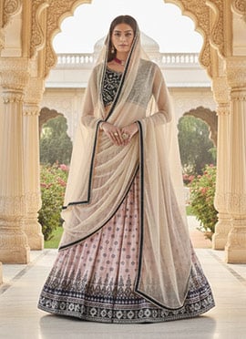 Dusty Pink Faux Georgette Printed Embroidered Sequins Lehenga