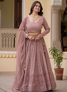 Dusty Pink Georgette Embroidered Sequins Zari Lehenga