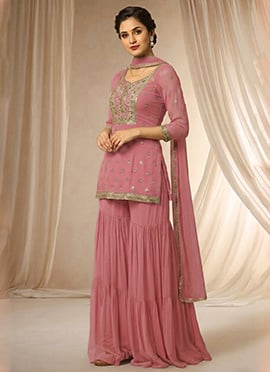 Dusty Pink Georgette Zari Sequins Sharara Suit