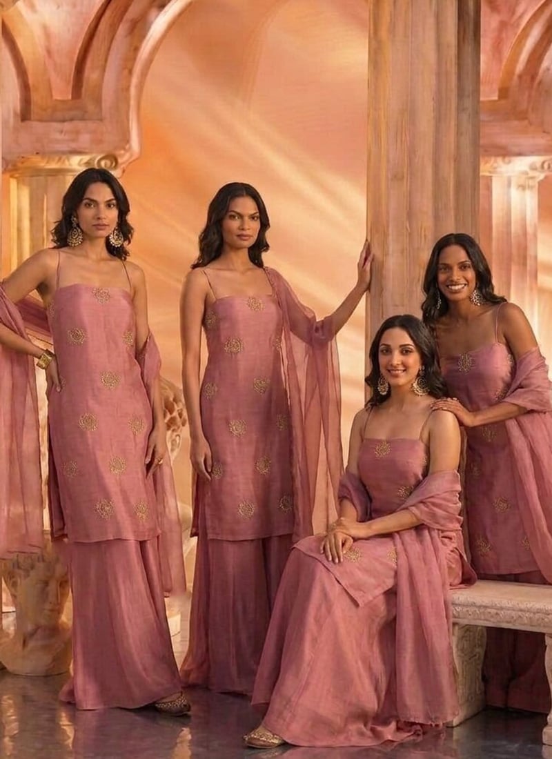 Dusty Pink Silk Hand Embroidered With Stone Work Palazzo Suit After Six Wear
