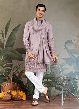 Dusty Pink Viscose Silk Embroidered Sequins Kurta