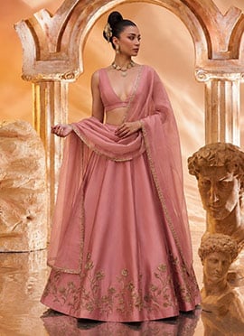 Dusty Pink Zardosi Resham Embroidered Lehenga Choli Wedding Wear