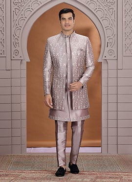 Dusty Purple Art Silk Embroidered Zari Sequins Indowestern Sherwani