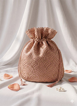 Dusty Rose Pink Net Embroidered Potli Bag