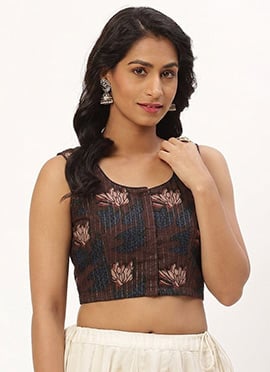 Earthy Brown Cotton Printed Blouse
