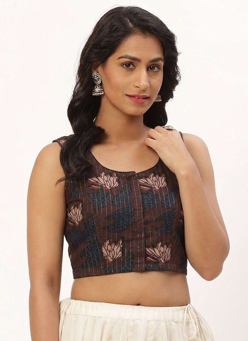 Earthy Brown Cotton Printed Blouse   After Six Wear