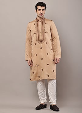 Earthy Brown Viscose Silk Embroidered Sequins Kurta Pyjama