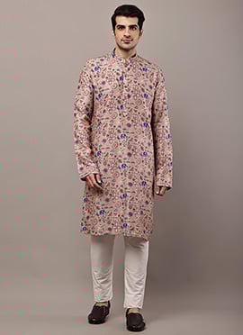Earthy Brown Viscose Silk Printed Kurta Pyjama
