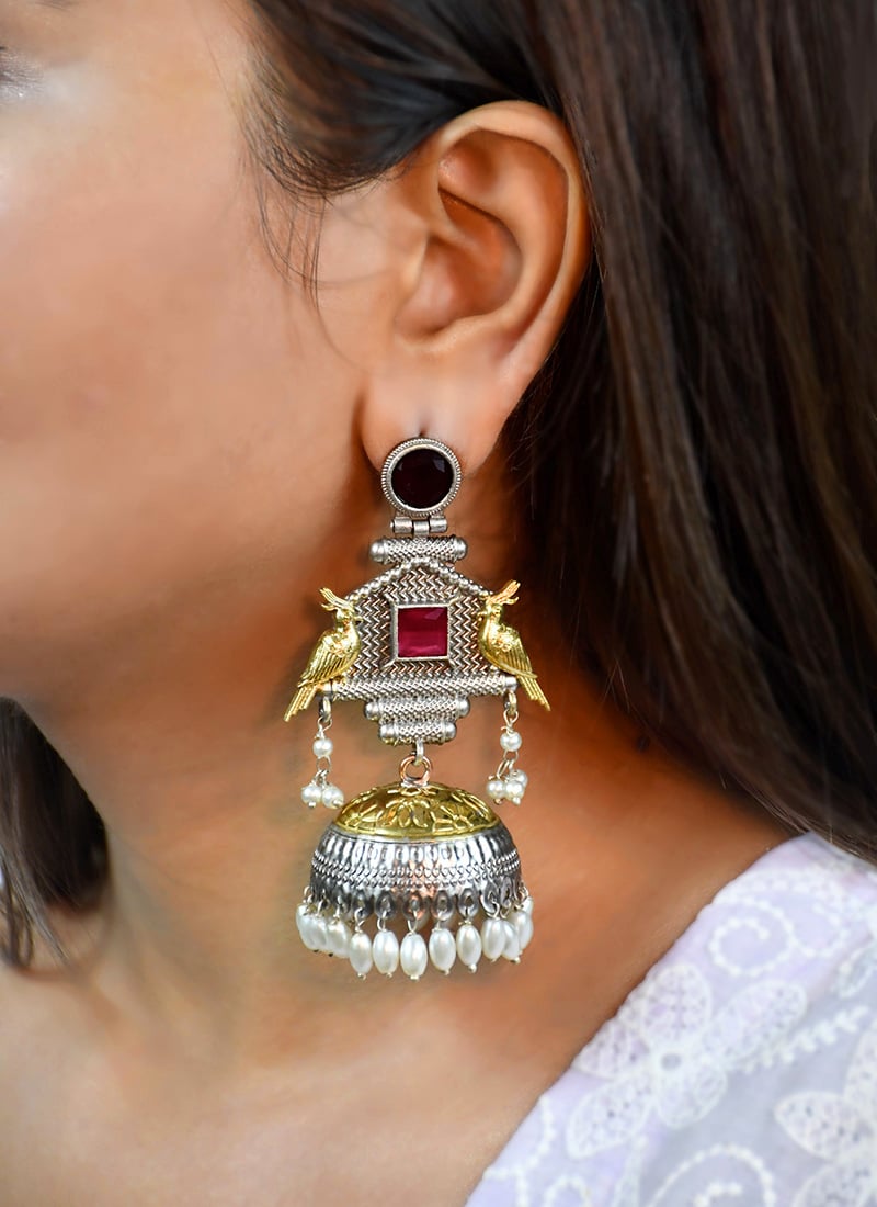 Edgy Black Kundan Beads Oxidised Jhumka Festive Wear