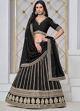 Effortless Grace In Black Silk Embroidered Sequins Lehenga