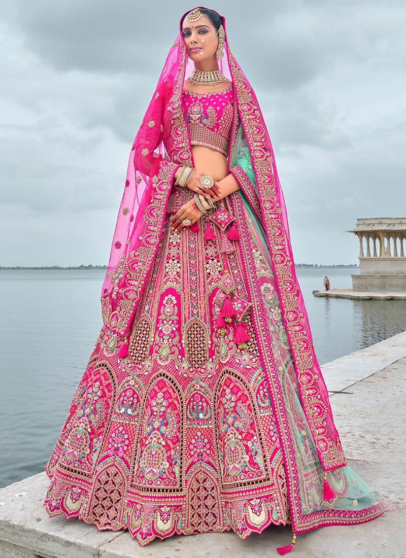 Effortlessly Stunning Pink Silk Zari Embroidered Stone Sequins Lehenga