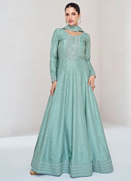 Elegance In Blue Silk Embroidered Sequins Anarkali Suit