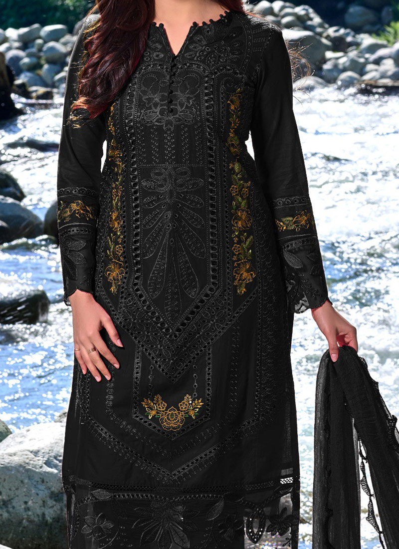 Traditional Function Wear Readymade Suit Collection Smoky Black Pure Cotton Pant Straight main image 1