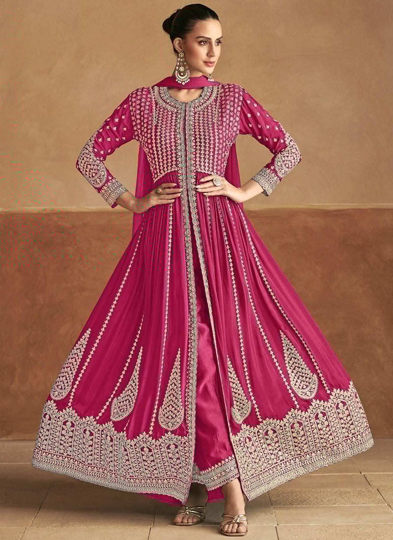 Elegance Redefined Pink Chinon Embroidered Sequins High Slit Anarkali Suit Festive Wear