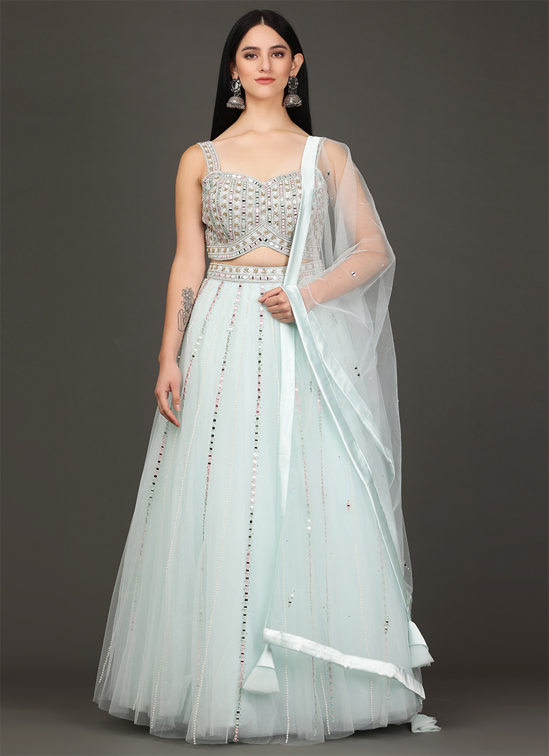 Sky Blue Mirror Lehenga