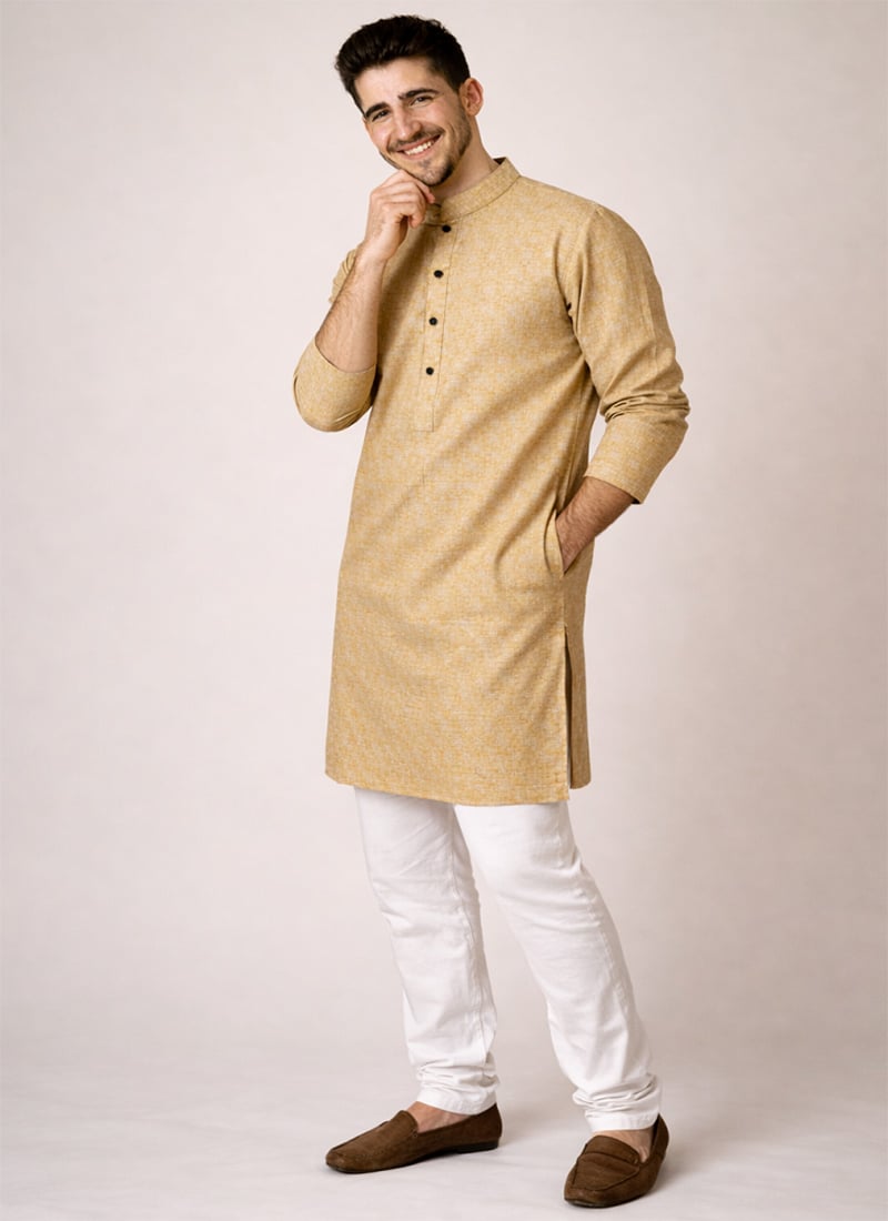 Elegant Beige Jacquard Silk Jacquard Kurta Pyjama Festive Wear
