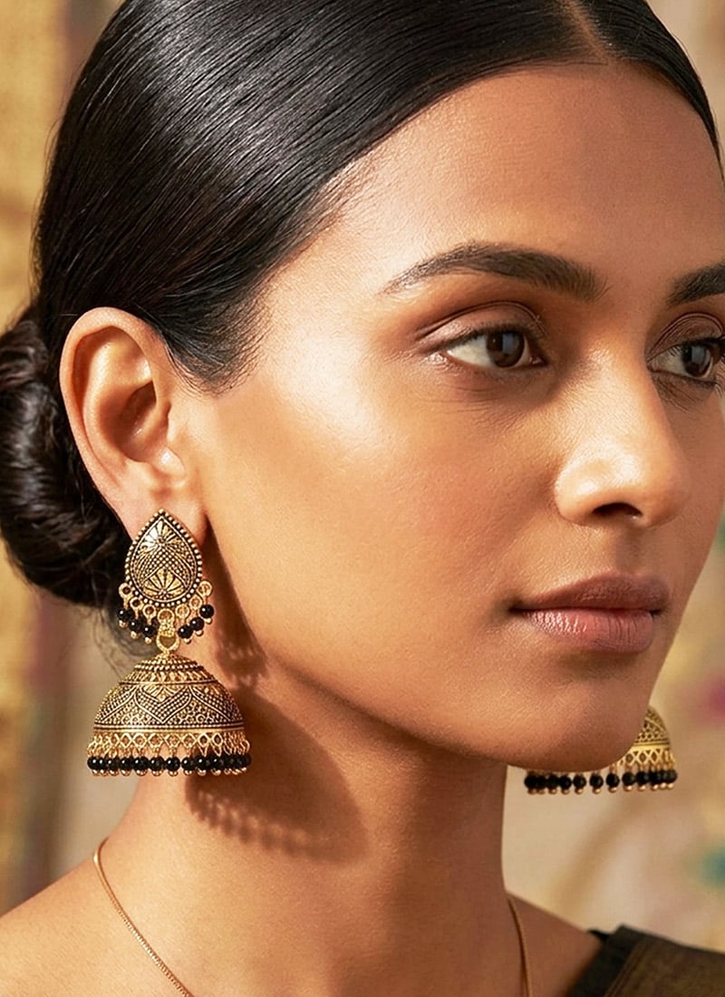 Elegant Black Beaded Jhumka