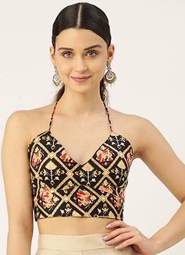 Elegant Black Cotton Printed Blouse