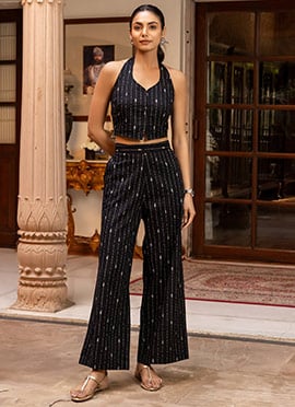 Elegant Black Cotton Printed Co ord Set