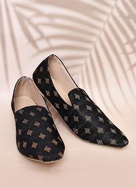 Elegant Black Cotton Silk Jacquard Mojri