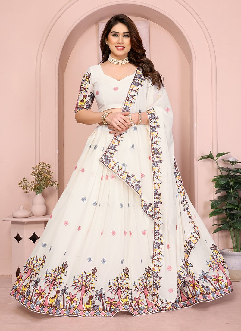 Elegant Black Georgette Embroidery Umbrella Lehenga Festive Wear