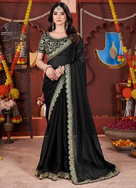 Elegant Black Silk Zari Embroidered Saree