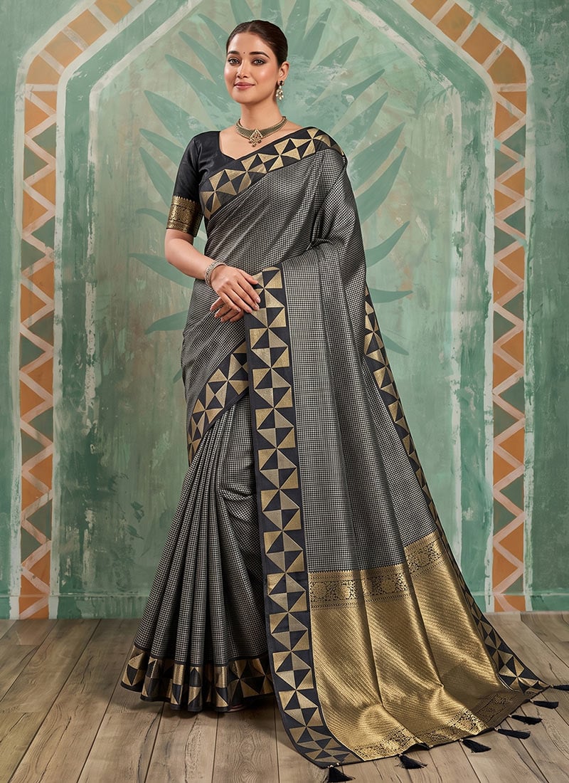 Elegant Black Silk Zari Saree Festive Wear