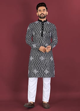 Elegant Black Soft Silk Embroidered Sequins Thread Kurta Pyjama