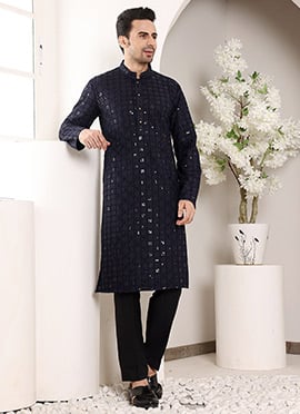 Elegant Black Viscose Silk Embroidered Sequins Kurta Pyjama