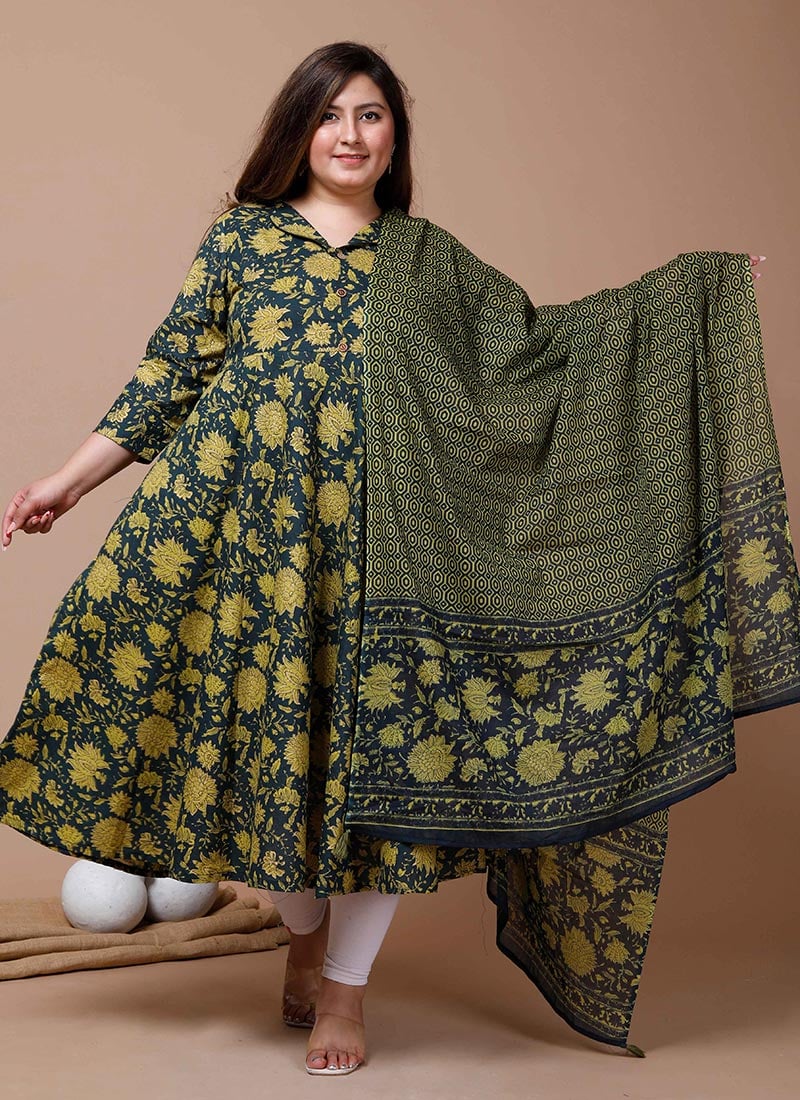 Elegant Blended Cotton Printed Anarkali Suit After Six Wear