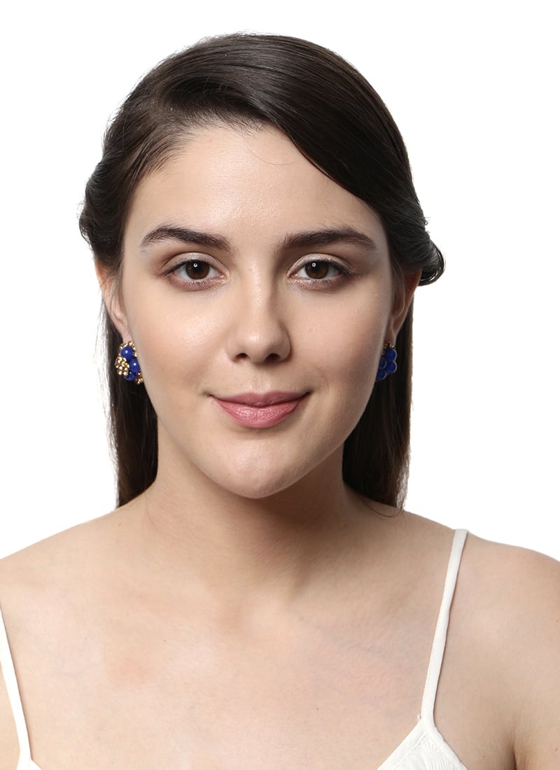 Elegant Blue Artificial Stones And Beads Floral Shape Small Studs After Six Wear