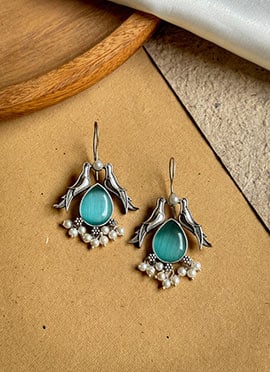 Elegant Blue Kundan Beads Bird Design Danglers