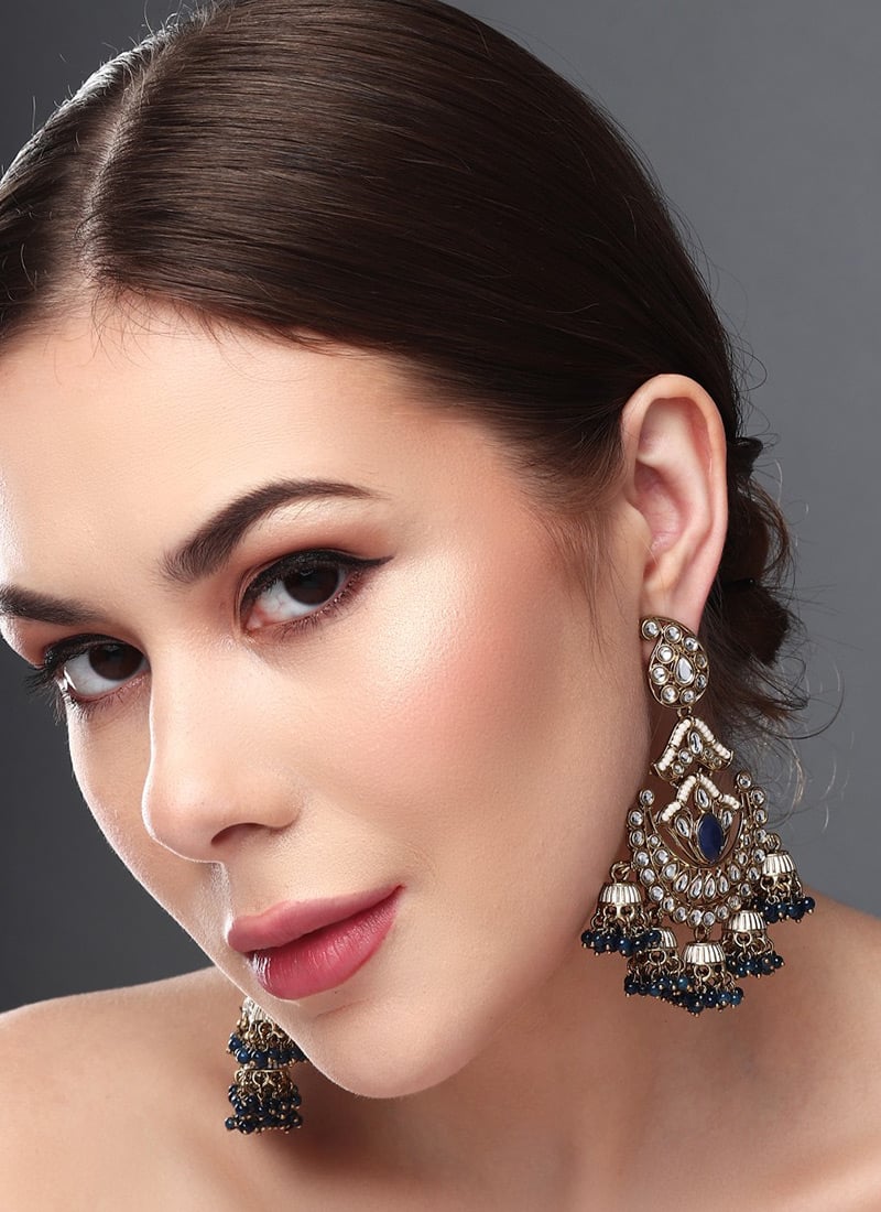 Elegant Blue Kundan Pearl Meenakari Dangler After Six Wear