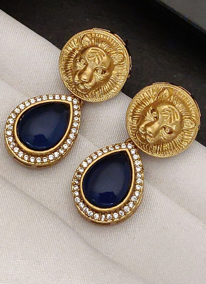 Elegant Blue Kundan Stones Danglers Festive Wear