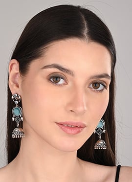 Elegant Blue Pearl Stone Jhumka