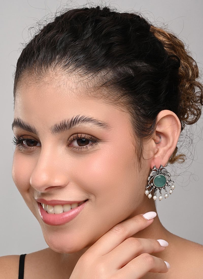 Elegant Blue Pearl Stone Studs After Six Wear