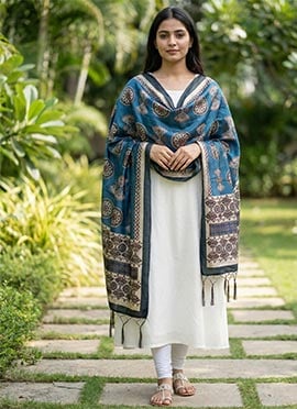 Elegant Blue Silk Digital Print Dupatta