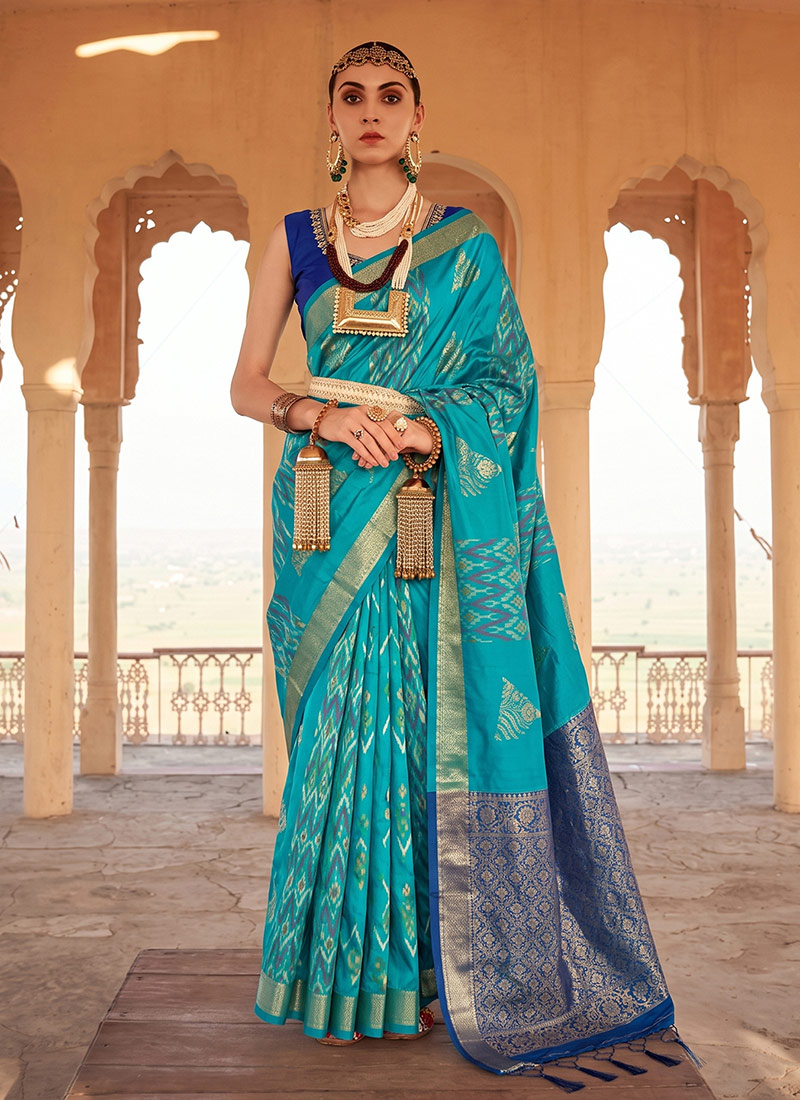 Elegant Blue Silk Zari Saree Festive Wear