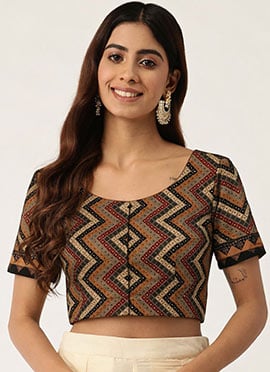 Elegant Brown Cotton Printed Blouse