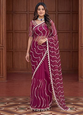Elegant Burgundy Net Sequins Saree