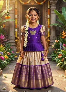 Elegant Cream Jacquard Digital Flower Print Work Kids Girls Indowestern Set