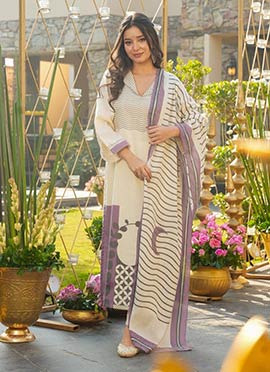 Elegant Cream Muslin Printed Straight Pant Suit