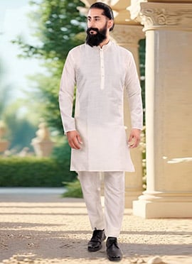 Elegant Cream Silk Kurta Pyjama