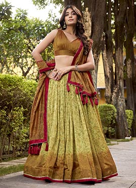 Elegant Cream Vichitra Silk Printed Lehenga