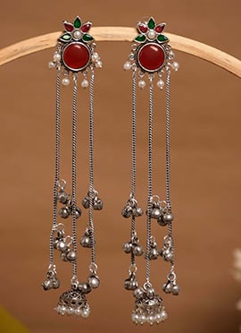 Elegant Dark Green Floral Ghungroo Chain Dangler Earrings