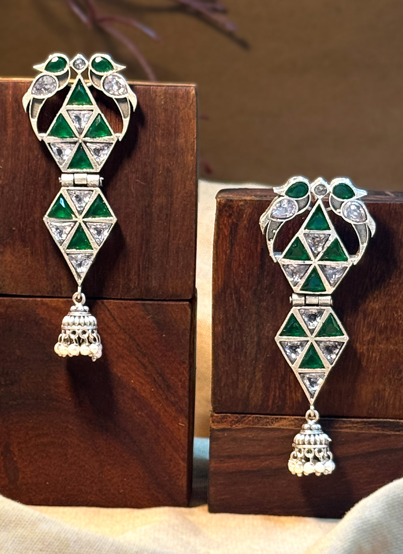 Elegant Dark Green Kundan Danglers Festive Wear
