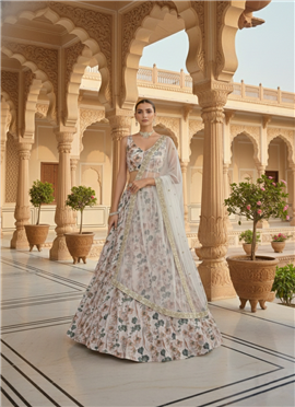 Elegant Floral Georgette Lehenga Set With Soft Net