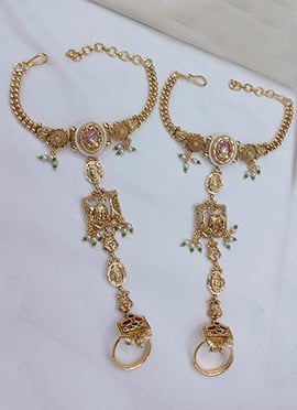 Elegant Gold Copper Beads Kundan Haath Pool